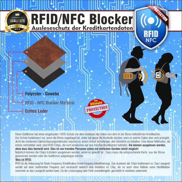 RFID/NFC 차단 시스템이 있는 Rimbaldi® 바 지갑, 부드러운 소가죽 나파 가죽, 블랙