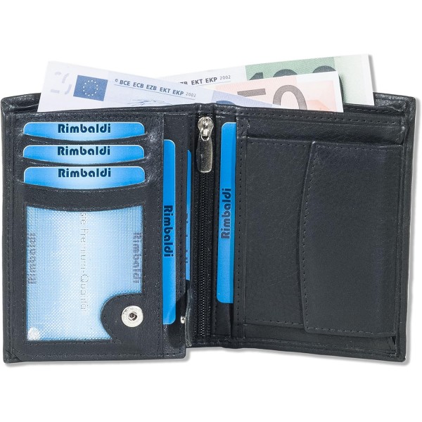 RFID/NFC 차단 시스템이 있는 Rimbaldi® 바 지갑, 부드러운 소가죽 나파 가죽, 블랙