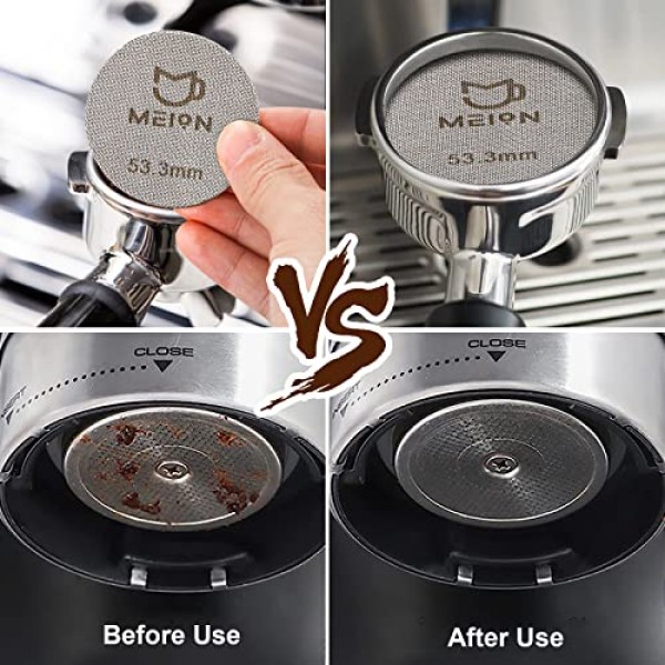에스프레소 퍽 스크린 53.3mm 에스프레소 포터 필터 필터 바구니 용 재사용 가능한 커피 필터 54mm, 1.7mm 두께 150μm, 316 스테인레스 스틸 에스프레소 필터 스크린 (53.3MM)
