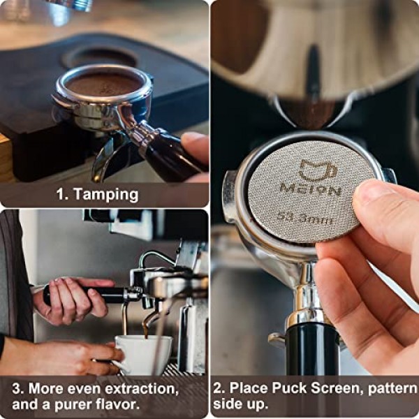에스프레소 퍽 스크린 53.3mm 에스프레소 포터 필터 필터 바구니 용 재사용 가능한 커피 필터 54mm, 1.7mm 두께 150μm, 316 스테인레스 스틸 에스프레소 필터 스크린 (53.3MM)