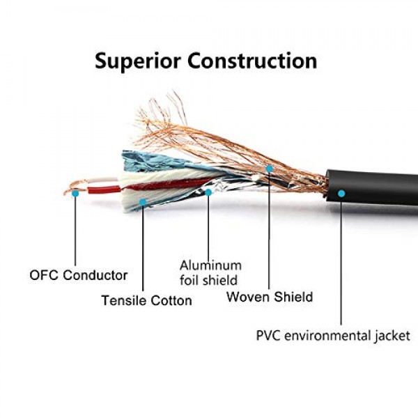 Neewer 6팩 6.5피트/2m 마이크 케이블 코드, XLR 남성 - XLR 여성 마이크 오디오 컬러 스네이크 케이블(보라색/빨간색/파란색/주황색/노란색/녹색)