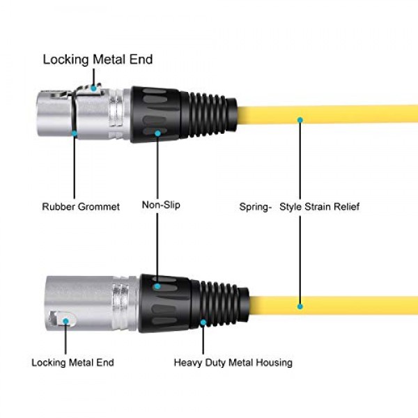 Neewer 6팩 6.5피트/2m 마이크 케이블 코드, XLR 남성 - XLR 여성 마이크 오디오 컬러 스네이크 케이블(보라색/빨간색/파란색/주황색/노란색/녹색)