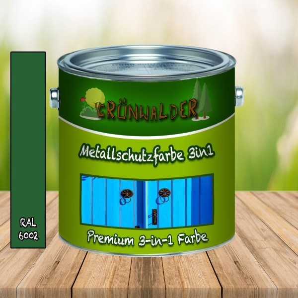 Grünwalder 금속 보호 페인트 3in1 프리미엄 금속 보호 페인트 3-in-1 철, 강철, 알루미늄, 아연 및 금속과 같은 금속 기질에 대한 효과적인 보호 코팅(1L, 리프 그린(RAL 6002)) 