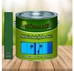 Grünwalder 금속 보호 페인트 3in1 프리미엄 금속 보호 페인트 3-in-1 철, 강철, 알루미늄, 아연 및 금속과 같은 금속 기질에 대한 효과적인 보호 코팅(1L, 리프 그린(RAL 6002)) 