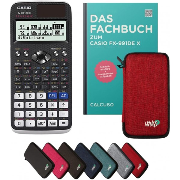 표준: Casio FX 991 DE X Scientific ClassWiz 계산기 + WYNGS 보호 케이스 빨간색 + CALCUSO 확장 보증 빨간색 Casio FX 991 DE X