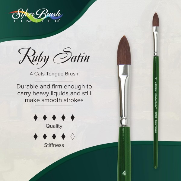Silver Brush Limited 2510S4 루비 새틴 - 고양이 혀 액체 아크릴 페인트 브러시 - 짧은 손잡이 - 크기 4