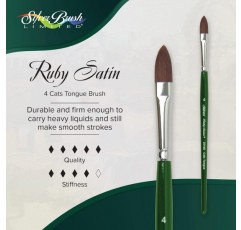 Silver Brush Limited 2510S4 루비 새틴 - 고양이 혀 액체 아크릴 페인트 브러시 - 짧은 손잡이 - 크기 4