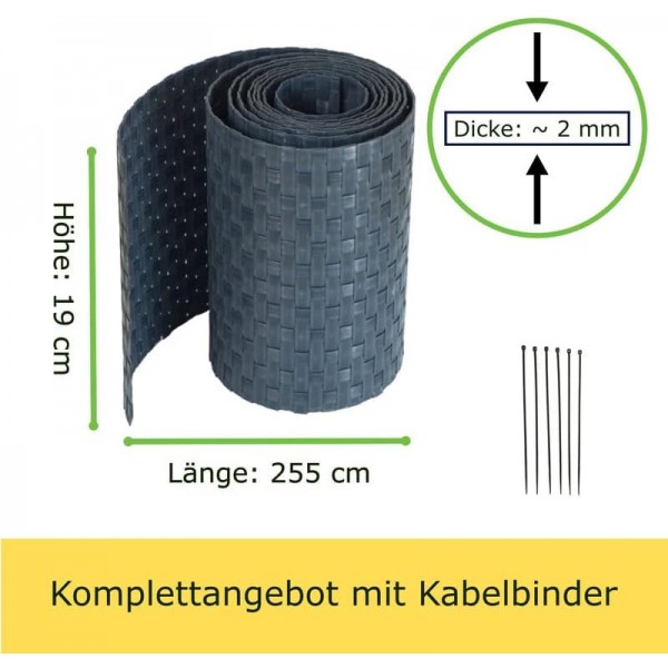 workingHOUSE 폴리라탄 프라이버시 스크린 스트립, 이중 로드 매트 펜스용 프라이버시 스크린, 19 x 255cm(6 x 블랙) 6 6 x 블랙