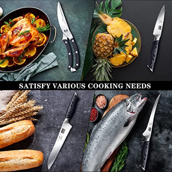 블록이 있는 주방용 칼 세트, SHAN ZU 칼 블록 세트, 탈착식 블록 및 K133 인체공학적 손잡이가 있는 일본산 슈퍼 스틸 주방 칼 세트, Black Tortoise Genbu 시리즈