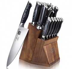 블록이 있는 주방용 칼 세트, SHAN ZU 칼 블록 세트, 탈착식 블록 및 K133 인체공학적 손잡이가 있는 일본산 슈퍼 스틸 주방 칼 세트, Black Tortoise Genbu 시리즈