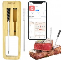 MUSICRAB 2-프로브 무선 스마트 고기 온도계 - 장거리 블루투스 범위, 세라믹 프로브 멀티 센서 고기 온도계, 바베큐 오븐 그릴 요리 선물용 방수 식품 온도계
