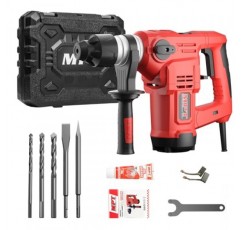 MPT 1-1/4인치 SDS-Plus 13Amp 헤비듀티 로터리 해머 드릴, 진동 제어 및 안전 클러치 포함, 콘크리트용 32mm, 드릴 비트 5개, 포인트 치즐, 플랫 치즐 포함