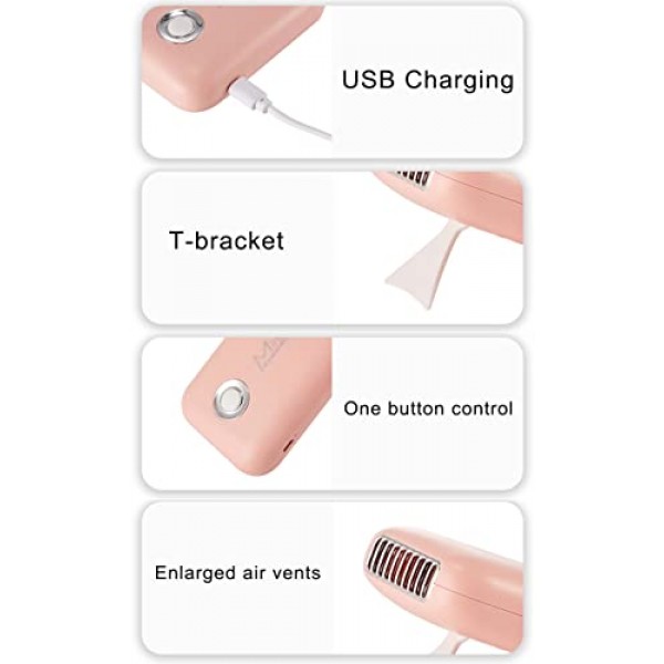 ThreeH USB 미니 휴대용 팬, 3가지 풍속, 충전식 휴대용 속눈썹 건조기, 여행용, 사무실, 가정용, 핑크용 경량 Leafless Dask 팬