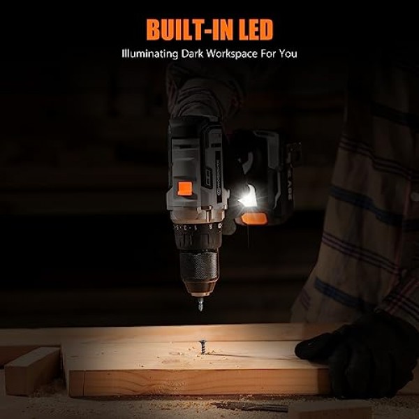 WORKSITE 무선 드릴/드라이버 세트(1/2인치 금속 척 포함), 442In-lb 토크의 파워 드릴 키트, 2단 변속기, 2.0A 배터리, 고속 충전기 및 40개 액세서리