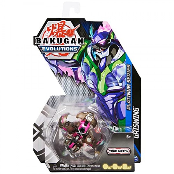 Bakugan Evolutions, Griswing, Platinum Series True Metal Bakugan, 2 BakuCores 및 캐릭터 카드, 남아용 어린이 장난감, 6세 이상