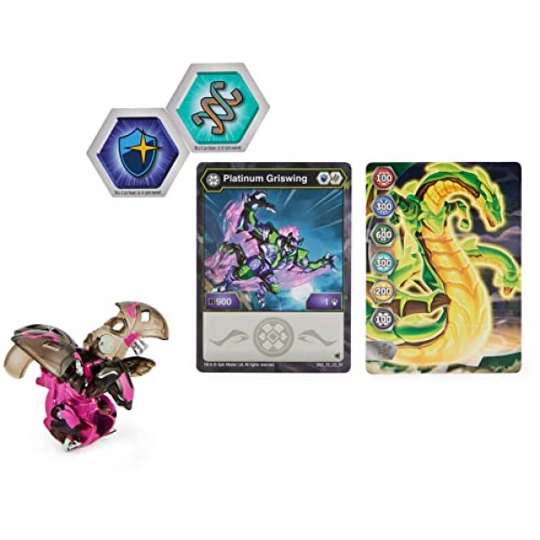Bakugan Evolutions, Griswing, Platinum Series True Metal Bakugan, 2 BakuCores 및 캐릭터 카드, 남아용 어린이 장난감, 6세 이상