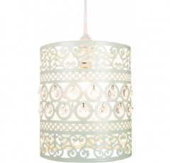 투명 아크릴 물방울이 있는 전통적이고 화려한 크림 Easy Fit Drum Pendant Shade | 20cm 직경 | Shabby Chic Style by Happy Homewares