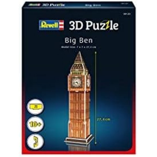 Revell 3D 퍼즐 00120 빅벤, 런던의 랜드마크 3D로 세상을 발견하고 남녀노소를 위한 수공예의 즐거움, 컬러
