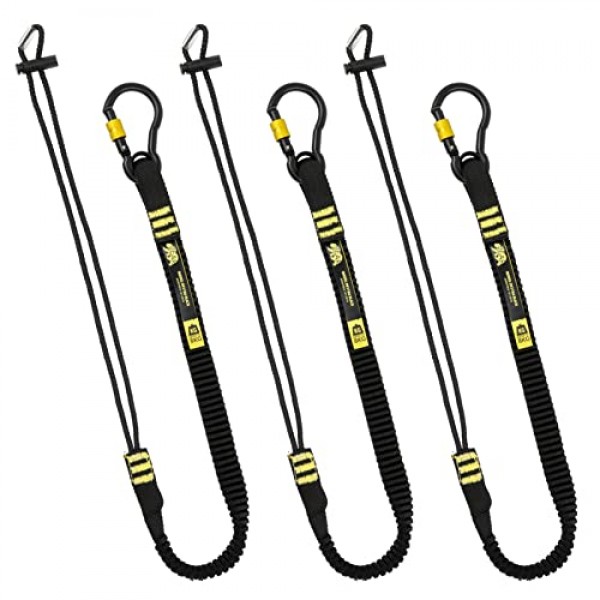 BearTOOLS ANSI 승인 공구 스프링 나사 잠금 카라비너가 포함된 랜야드 - 3피트 고강도, 최대 하중 17lbs - 충격 흡수 랜야드 - 조절 가능한 루프 - 낙하물 방지 - 3팩