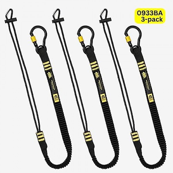 BearTOOLS ANSI 승인 공구 스프링 나사 잠금 카라비너가 포함된 랜야드 - 3피트 고강도, 최대 하중 17lbs - 충격 흡수 랜야드 - 조절 가능한 루프 - 낙하물 방지 - 3팩
