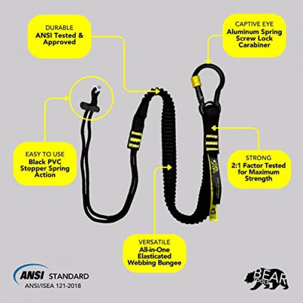 BearTOOLS ANSI 승인 공구 스프링 나사 잠금 카라비너가 포함된 랜야드 - 3피트 고강도, 최대 하중 17lbs - 충격 흡수 랜야드 - 조절 가능한 루프 - 낙하물 방지 - 3팩
