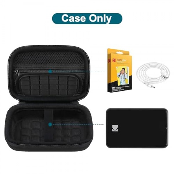 KODAK Step Wireless 모바일 포토 미니 컬러 프린터와 호환되는 Canboc 휴대용 여행용 케이스, 지퍼 메쉬 포켓용 인화지 및 케이블, 검정색(케이스만)