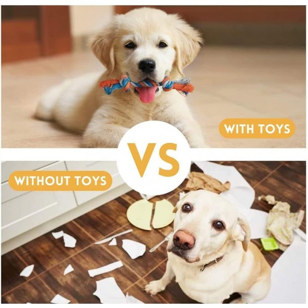 MAHA YOGI 강아지, 중소형 강아지용 장난감 [7팩] - 삐걱거리는 장난감, 씹는 장난감, 밧줄 장난감 - 강아지 친화적인 천연 면, 무독성 소재