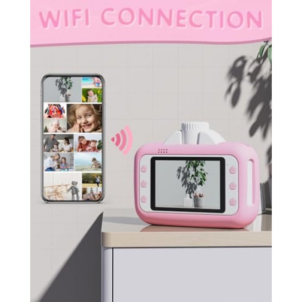 즉석 인쇄 어린이 카메라, 소녀를 위한 크리스마스 생일 선물 3.5인치 대형 스크린 디지털 WiFi 어린이 카메라(32G SD 카드 포함) 3-12세
