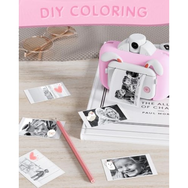 즉석 인쇄 어린이 카메라, 소녀를 위한 크리스마스 생일 선물 3.5인치 대형 스크린 디지털 WiFi 어린이 카메라(32G SD 카드 포함) 3-12세