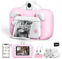 즉석 인쇄 어린이 카메라, 소녀를 위한 크리스마스 생일 선물 3.5인치 대형 스크린 디지털 WiFi 어린이 카메라(32G SD 카드 포함) 3-12세