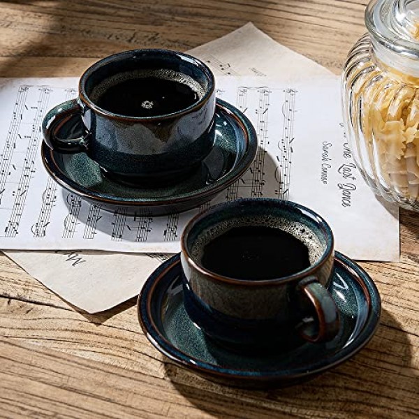 JIEMEI HOME Porcelain 쌓을 수 있는 에스프레소 컵(접시 및 금속 스탠드 포함), 특수 커피 음료용 4온스 데미타스 컵, 라떼, 4개 차 세트, 쌓을 수 있는 에스프레소 머그, 녹색