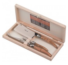 걸쇠 상자에 담긴 Jean Dubost 3피스 치즈 세트, 올리브 우드