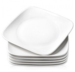 DELLING 10'' 도자기 디너 접시 - 흰색 디저트 접시 - 저녁 식사 및 샐러드용 정사각형 식기 접시 세트, 레스토랑, 주방 및 저녁 식사 서빙 플래터 세트, 6개 세트