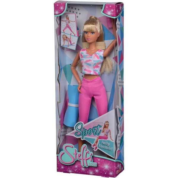 Simba 105733501 - Steffi Love Sport, 운동복을 입은 인형, 완전히 관절이 있는 신체, 14개의 관절, 스포츠 매트와 물병, 29cm, 3세 이상의 어린이용