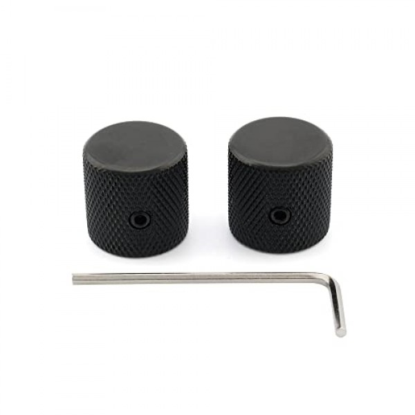 Musiclily Pro 1/4 스틸 파인 널링 플랫 탑 노브 일렉트릭 기타 또는 베이스용 고정 나사가 있는 범용 피팅 제어 노브, 검정색(2개 세트)