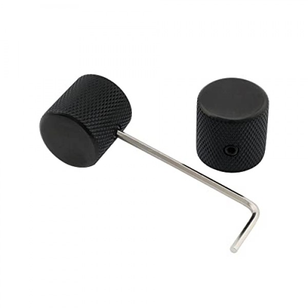 Musiclily Pro 1/4 스틸 파인 널링 플랫 탑 노브 일렉트릭 기타 또는 베이스용 고정 나사가 있는 범용 피팅 제어 노브, 검정색(2개 세트)