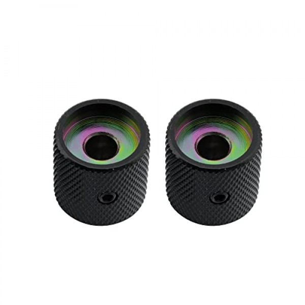 Musiclily Pro 1/4 스틸 파인 널링 플랫 탑 노브 일렉트릭 기타 또는 베이스용 고정 나사가 있는 범용 피팅 제어 노브, 검정색(2개 세트)