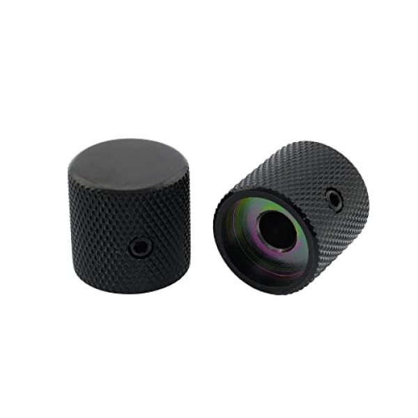 Musiclily Pro 1/4 스틸 파인 널링 플랫 탑 노브 일렉트릭 기타 또는 베이스용 고정 나사가 있는 범용 피팅 제어 노브, 검정색(2개 세트)