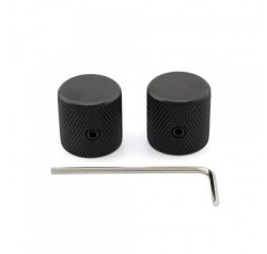 Musiclily Pro 1/4 스틸 파인 널링 플랫 탑 노브 일렉트릭 기타 또는 베이스용 고정 나사가 있는 범용 피팅 제어 노브, 검정색(2개 세트)