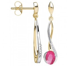 My Gold 여성용 귀걸이 보석 골드 585/375 귀걸이 리얼 옐로우 골드 화이트 골드(14/9 캐럿) 다이아몬드 25 mm x 6 mm Maia