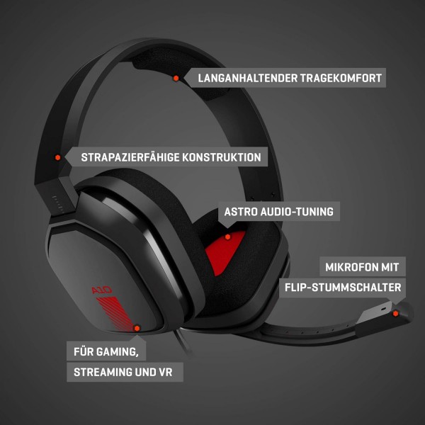 ASTRO Gaming A10 유선 게이밍 헤드셋, 경량 및 내구성, ASTRO 오디오, Dolby ATMOS, 3.5mm 잭, Xbox 시리즈 X|S, Xbox One, PS5, PS4, 닌텐도 스위치, PC, Mac, 스마트폰 - 블랙/레드