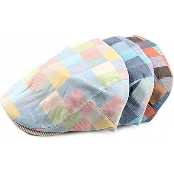 Gudessly Mens 조정 가능한 다채로운 줄무늬 격자 무늬 아이비 Newsboy Cabbie 개츠비 골프 모자 플랫 코튼 모자 얇은 모자