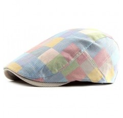 Gudessly Mens 조정 가능한 다채로운 줄무늬 격자 무늬 아이비 Newsboy Cabbie 개츠비 골프 모자 플랫 코튼 모자 얇은 모자