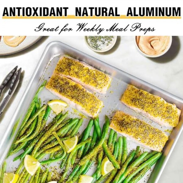 상업용 품질의 베이킹 시트 팬 세트, 천연 알루미늄 쿠키 시트, Umite Chef 뒤틀림 방지 논스틱 베이커용 하프 시트 팬, 베이킹, 로스팅용 대형 두꺼운 쿠키 트레이 팬(2팩