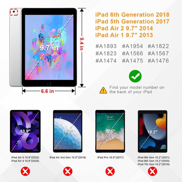 iPad 9.7인치 2018 2017 / iPad Air 2 / iPad Air용 Fintie 케이스 - [코너 프로텍션] 문서 슬롯이 있는 다각도 뷰잉 폴리오 스탠드 보호 케이스, 자동 잠자기/깨우기, 블랙 블랙