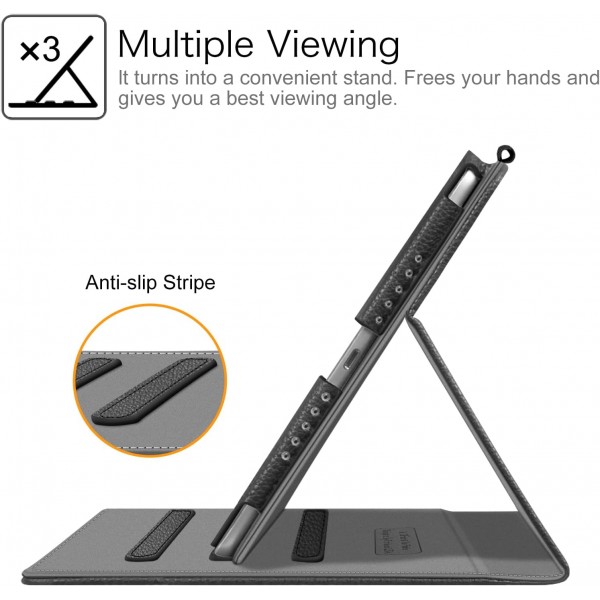 iPad 9.7인치 2018 2017 / iPad Air 2 / iPad Air용 Fintie 케이스 - [코너 프로텍션] 문서 슬롯이 있는 다각도 뷰잉 폴리오 스탠드 보호 케이스, 자동 잠자기/깨우기, 블랙 블랙