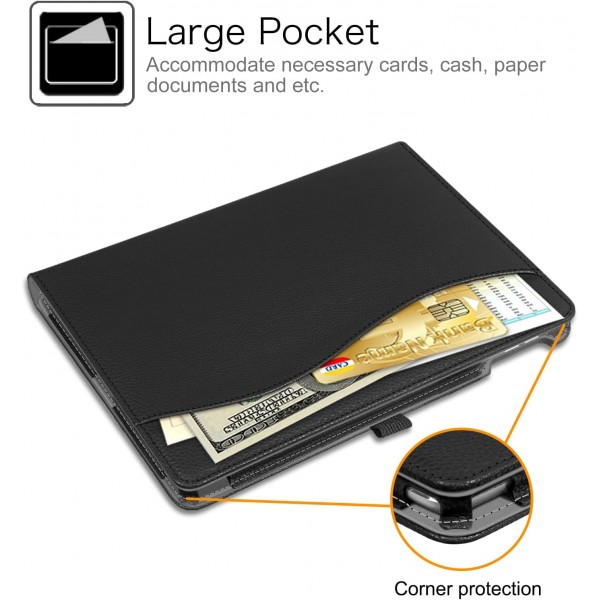 iPad 9.7인치 2018 2017 / iPad Air 2 / iPad Air용 Fintie 케이스 - [코너 프로텍션] 문서 슬롯이 있는 다각도 뷰잉 폴리오 스탠드 보호 케이스, 자동 잠자기/깨우기, 블랙 블랙