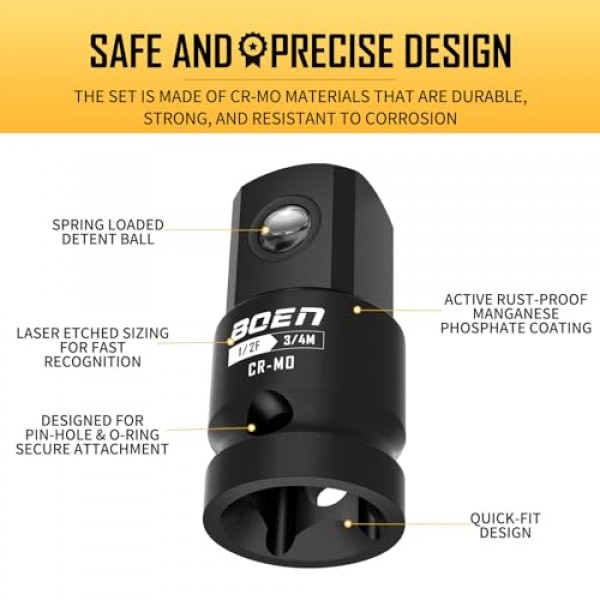 5피스 임팩트 소켓 어댑터 세트 및 리듀서 세트, 표준 SAE, 1/4, 3/8, 1/2 임팩트 드라이버 변환, CR-MO 스틸 임팩트 드라이버 및 렌치 변환 키트