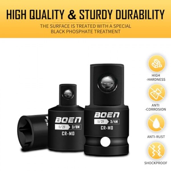 5피스 임팩트 소켓 어댑터 세트 및 리듀서 세트, 표준 SAE, 1/4, 3/8, 1/2 임팩트 드라이버 변환, CR-MO 스틸 임팩트 드라이버 및 렌치 변환 키트