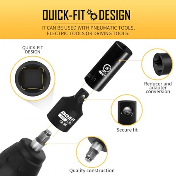 5피스 임팩트 소켓 어댑터 세트 및 리듀서 세트, 표준 SAE, 1/4, 3/8, 1/2 임팩트 드라이버 변환, CR-MO 스틸 임팩트 드라이버 및 렌치 변환 키트